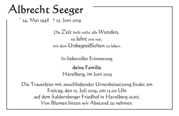 Traueranzeige von Albrecht Seeger  von Magdeburger Volksstimme