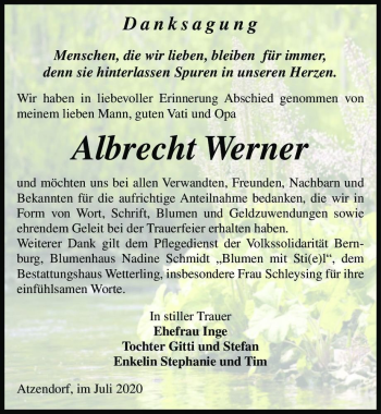 Traueranzeige von Albrecht Werner  von Magdeburger Volksstimme