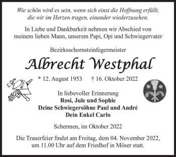 Traueranzeige von Albrecht Westphal  von Magdeburger Volksstimme