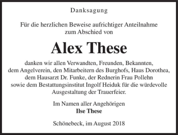 Traueranzeige von Alex These  von Magdeburger Volksstimme
