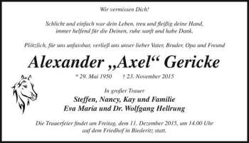 Traueranzeige von Alexander 