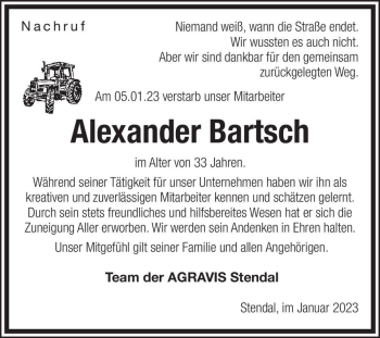 Traueranzeige von Alexander Bartsch  von Magdeburger Volksstimme