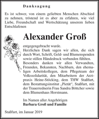 Traueranzeige von Alexander Groß  von Magdeburger Volksstimme