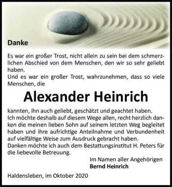 Traueranzeige von Alexander Heinrich  von Magdeburger Volksstimme
