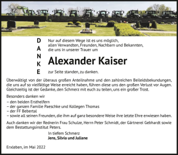 Traueranzeige von Alexander Kaiser  von Magdeburger Volksstimme