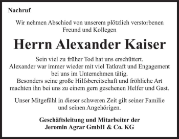 Traueranzeige von Alexander Kaiser  von Magdeburger Volksstimme