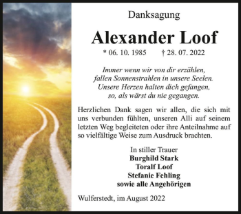 Traueranzeige von Alexander Loof  von Magdeburger Volksstimme