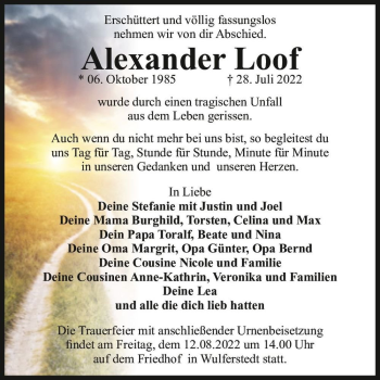 Traueranzeige von Alexander Loof  von Magdeburger Volksstimme