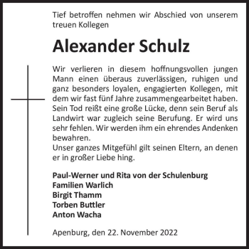 Traueranzeige von Alexander Schulz  von Magdeburger Volksstimme