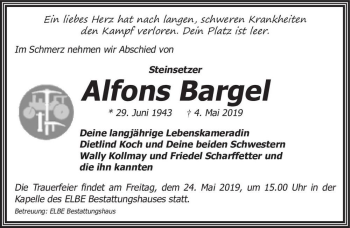 Traueranzeige von Alfons Bargel  von Magdeburger Volksstimme