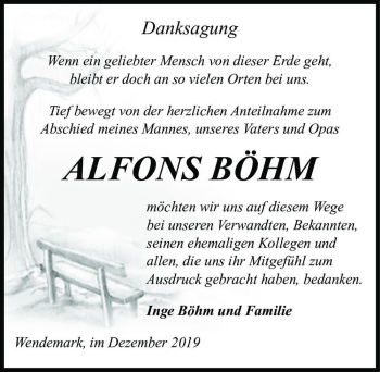 Traueranzeige von Alfons Böhm  von Magdeburger Volksstimme