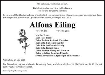 Traueranzeige von Alfons Eiling  von Magdeburger Volksstimme