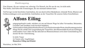 Traueranzeige von Alfons Eiling  von Magdeburger Volksstimme