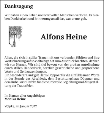 Traueranzeige von Alfons Heine  von Magdeburger Volksstimme