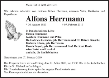 Traueranzeige von Alfons Herrmann  von Magdeburger Volksstimme