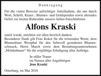 Traueranzeige von Alfons Kraski  von Magdeburger Volksstimme