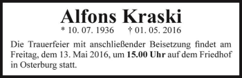 Traueranzeige von Alfons Kraski  von Magdeburger Volksstimme