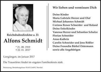 Traueranzeige von Alfons Schmidt  von Magdeburger Volksstimme