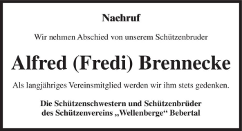 Traueranzeige von Alfred (Fredi) Brennecke  von Magdeburger Volksstimme