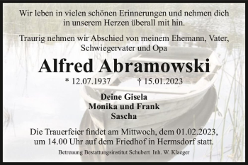 Traueranzeige von Alfred Abramowski  von Magdeburger Volksstimme