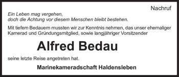 Traueranzeige von Alfred Bedau  von Magdeburger Volksstimme