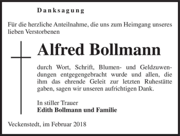 Traueranzeige von Alfred Bollmann  von Magdeburger Volksstimme
