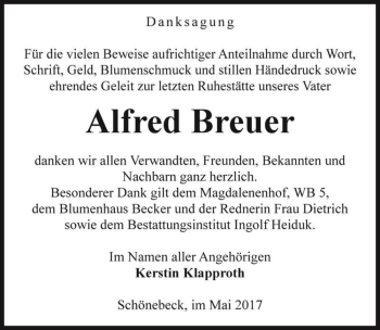 Traueranzeige von Alfred Breuer  von Magdeburger Volksstimme