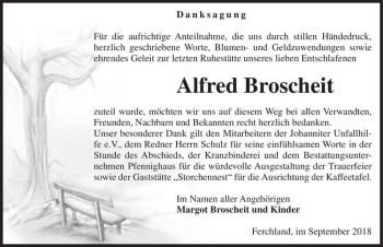 Traueranzeige von Alfred Broscheit  von Magdeburger Volksstimme