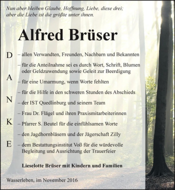 Traueranzeige von Alfred Brüser  von Magdeburger Volksstimme