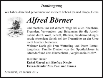 Traueranzeige von Alfred Börner  von Magdeburger Volksstimme