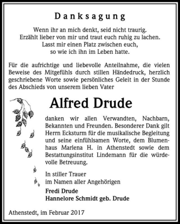 Traueranzeige von Alfred Drude  von Magdeburger Volksstimme