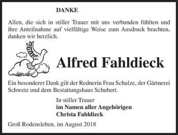 Traueranzeige von Alfred Fahldieck  von Magdeburger Volksstimme