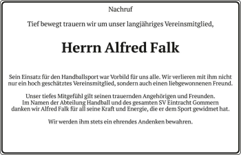 Traueranzeige von Alfred Falk  von Magdeburger Volksstimme