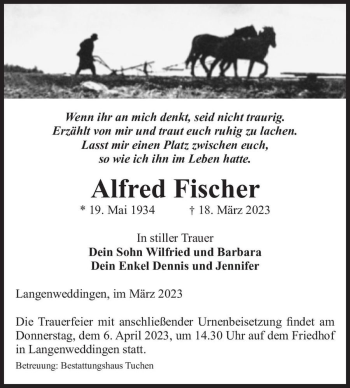 Traueranzeige von Alfred Fischer  von Magdeburger Volksstimme