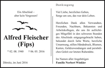 Traueranzeige von Alfred Fleischer (Fips)  von Magdeburger Volksstimme