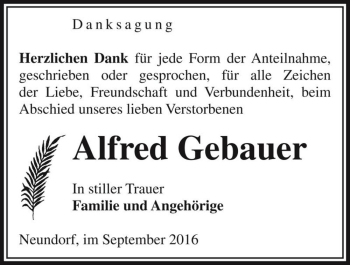Traueranzeige von Alfred Gebauer  von Magdeburger Volksstimme
