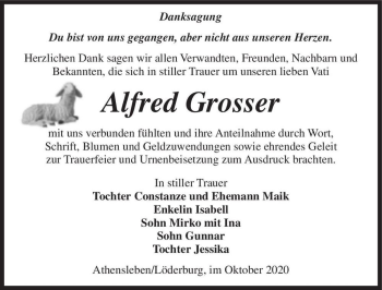 Traueranzeige von Alfred Grosser  von Magdeburger Volksstimme