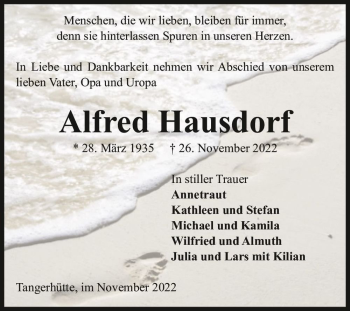 Traueranzeige von Alfred Hausdorf  von Magdeburger Volksstimme
