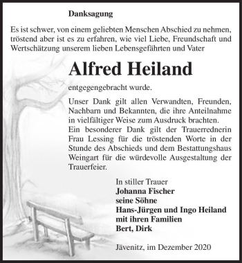Traueranzeige von Alfred Heiland  von Magdeburger Volksstimme