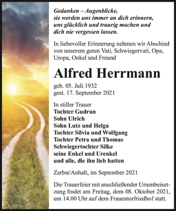 Traueranzeige von Alfred Herrmann  von Magdeburger Volksstimme