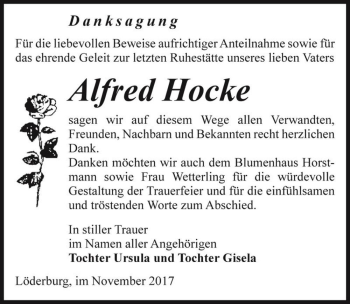 Traueranzeige von Alfred Hocke  von Magdeburger Volksstimme