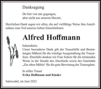 Traueranzeige von Alfred Hoffmann  von Magdeburger Volksstimme