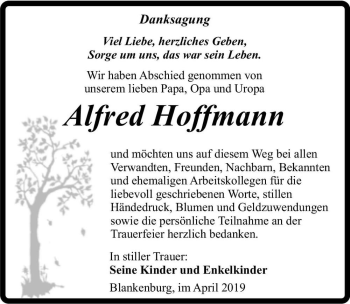 Traueranzeige von Alfred Hoffmann  von Magdeburger Volksstimme