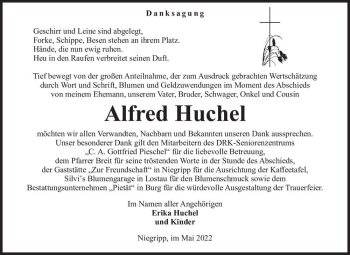 Traueranzeige von Alfred Huchel  von Magdeburger Volksstimme