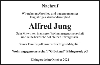 Traueranzeige von Alfred Jung  von Magdeburger Volksstimme