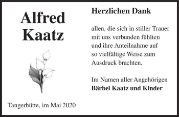 Traueranzeige von Alfred Kaatz  von Magdeburger Volksstimme