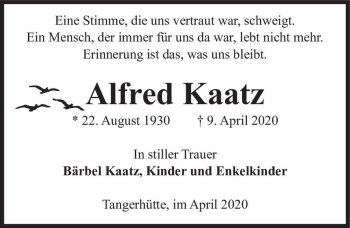 Traueranzeige von Alfred Kaatz  von Magdeburger Volksstimme
