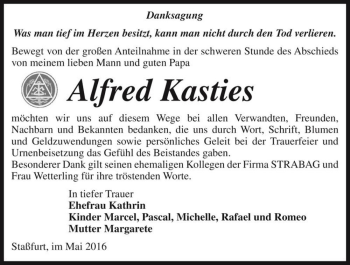 Traueranzeige von Alfred Kasties  von Magdeburger Volksstimme