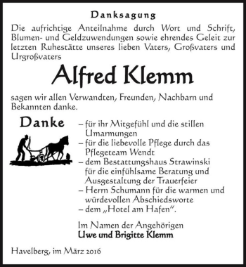 Traueranzeige von Alfred Klemm  von Magdeburger Volksstimme