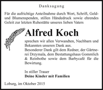 Traueranzeige von Alfred Koch  von Magdeburger Volksstimme